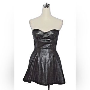 KYMERAH NEW NWT $364 SZ 0 XS BLACK FAUX LEATHER STRAPLESS BUSTIER MINI DRESS